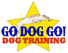 Puppy class enrolment form go dog go dog training logo with dog ijumping up n front of star background